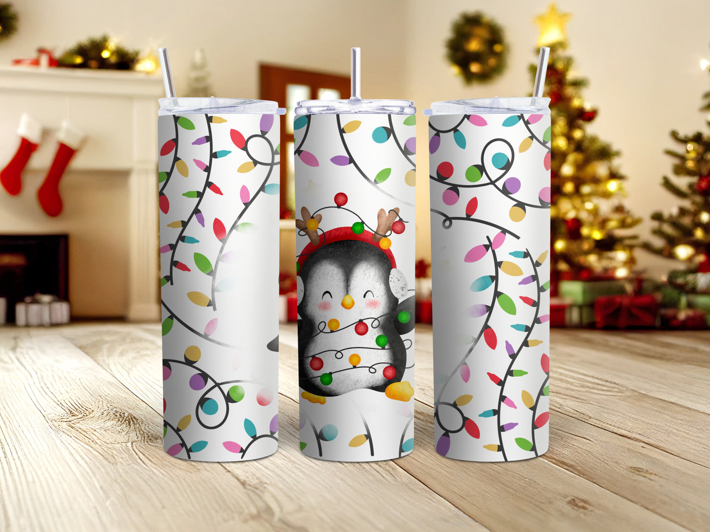 Penguin Fairy Lights Christmas Tumbler