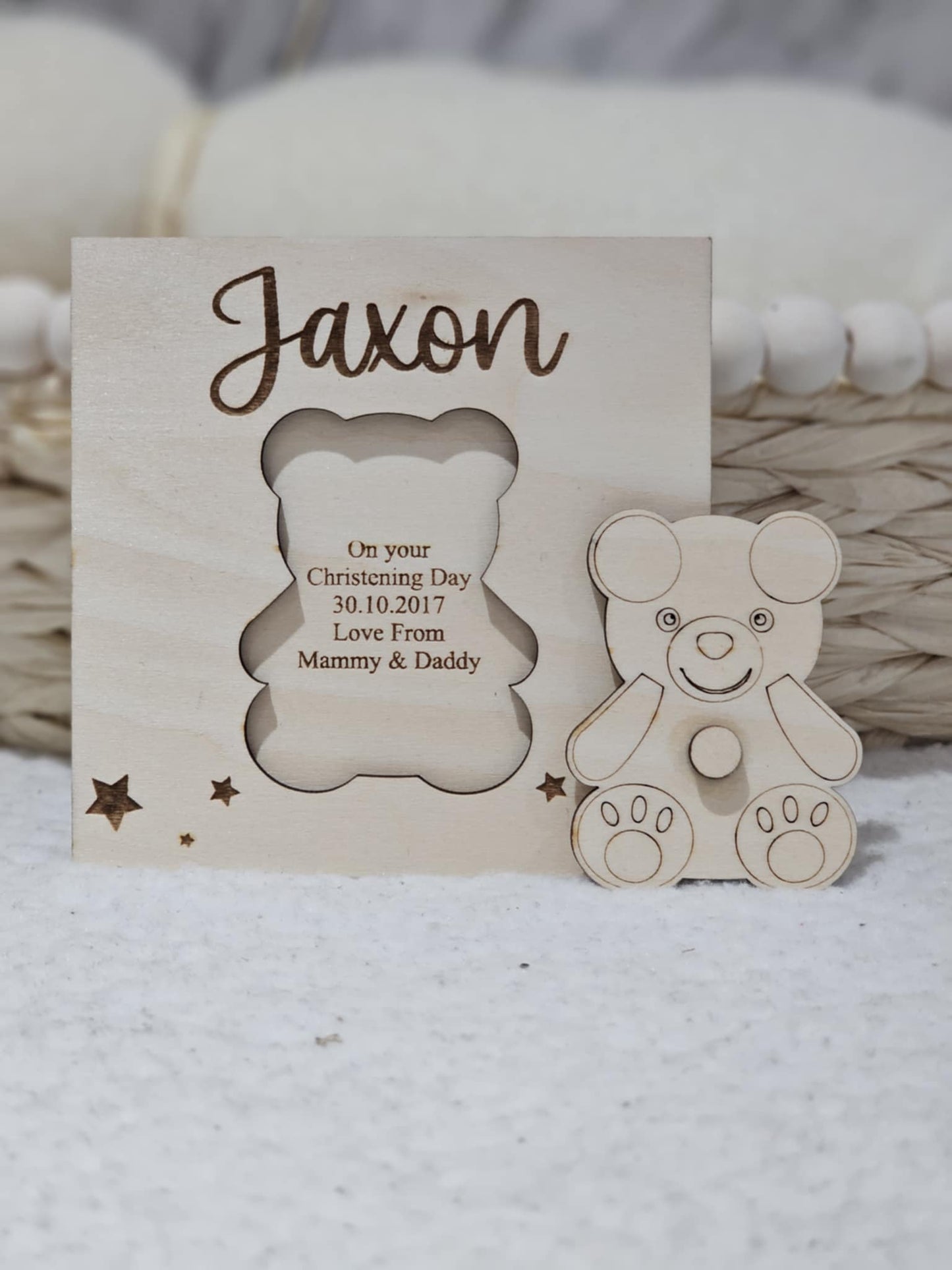 Wooden Personalised Bear Christening New Baby Gift