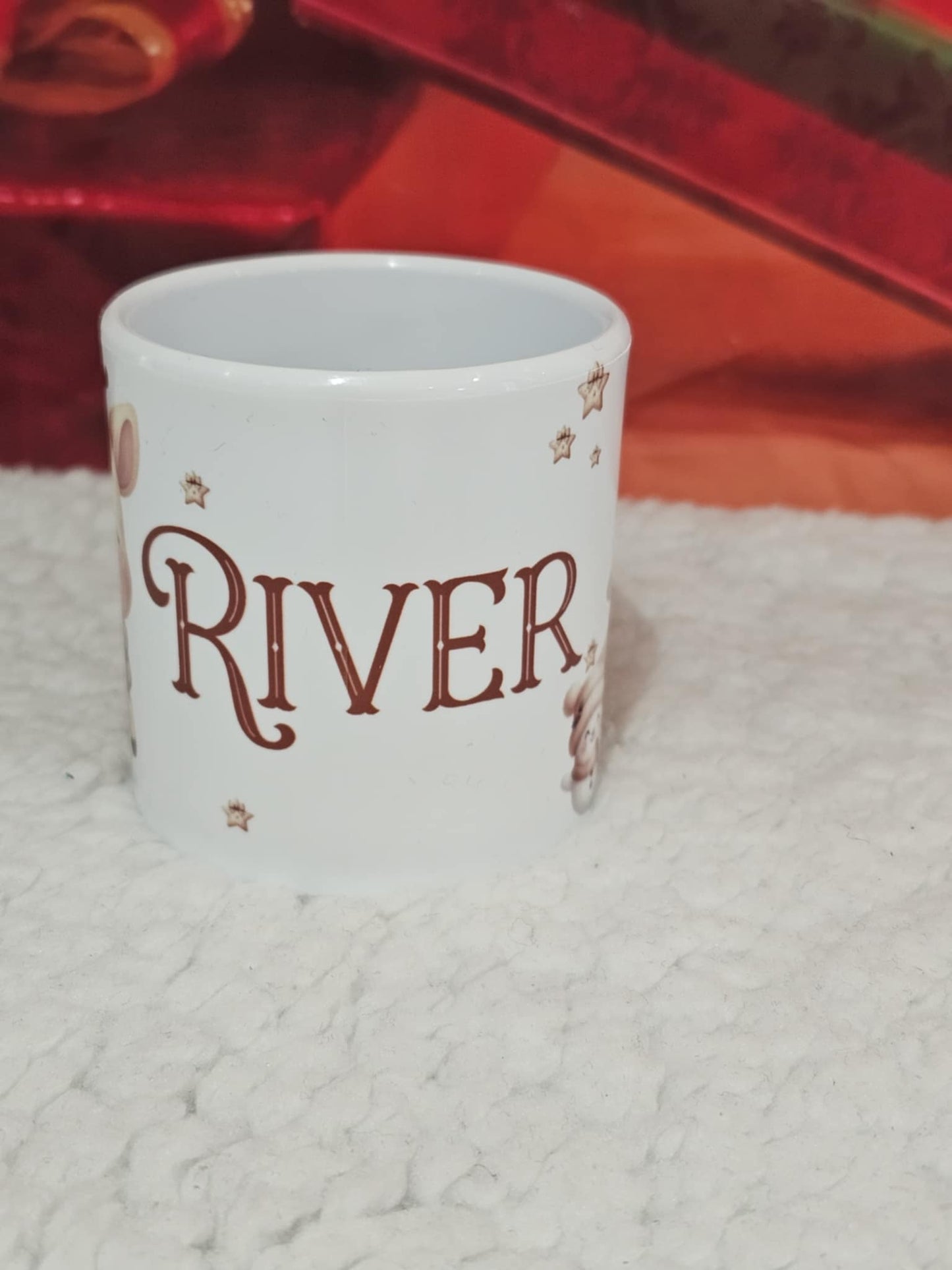 Personalised Beige Reindeer Family Mugs