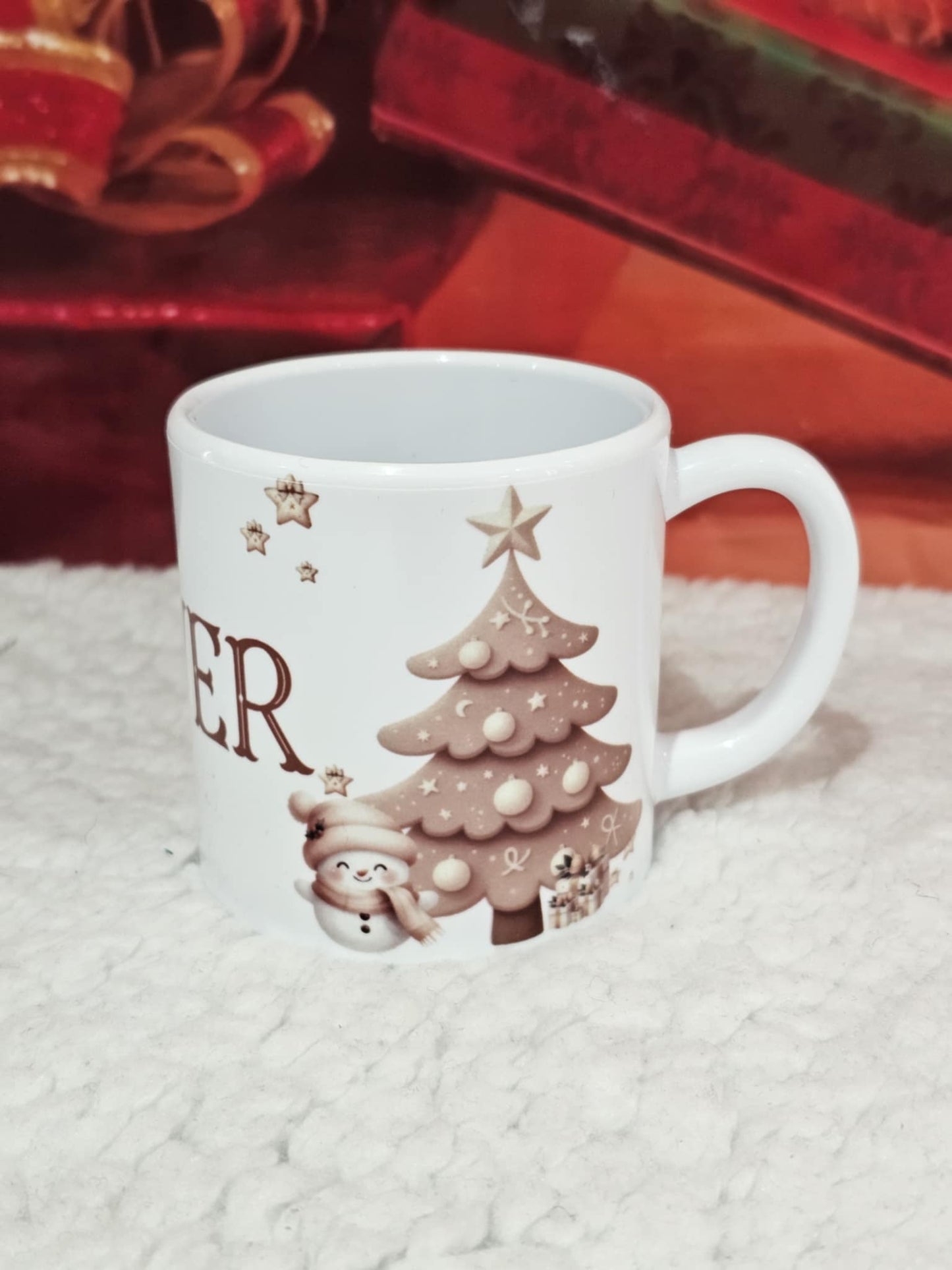 Personalised Beige Reindeer Family Mugs