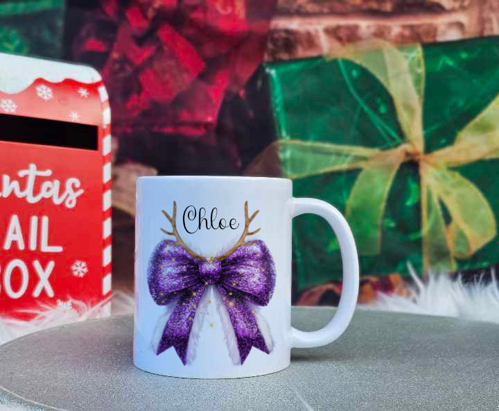 Personalised Christmas Family Bow Mugs