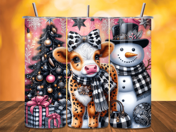 Snowman Highland Cow Plaid Tumbler