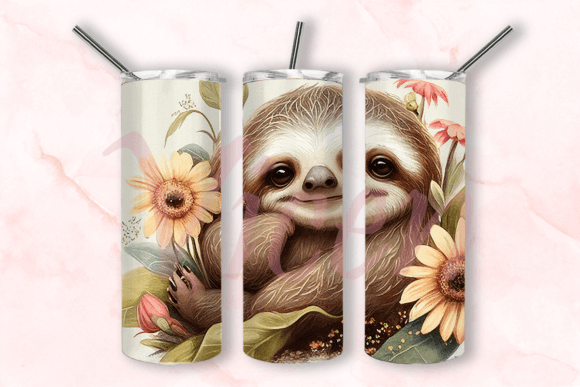 Floral Sloth Tumbler