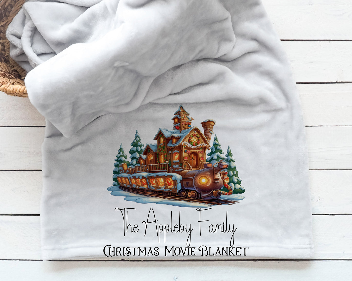 Personalised Christmas Gingerbread Train Blanket