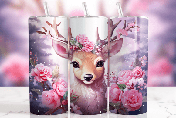Pink Floral Reindeer Christmas Tumbler