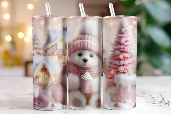 Pink Polar Bear Christmas Tumbler