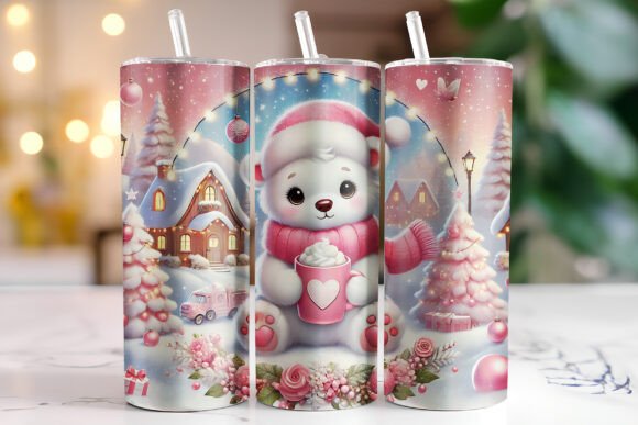 Pink Polar Bear Snowglobe Christmas Tumbler