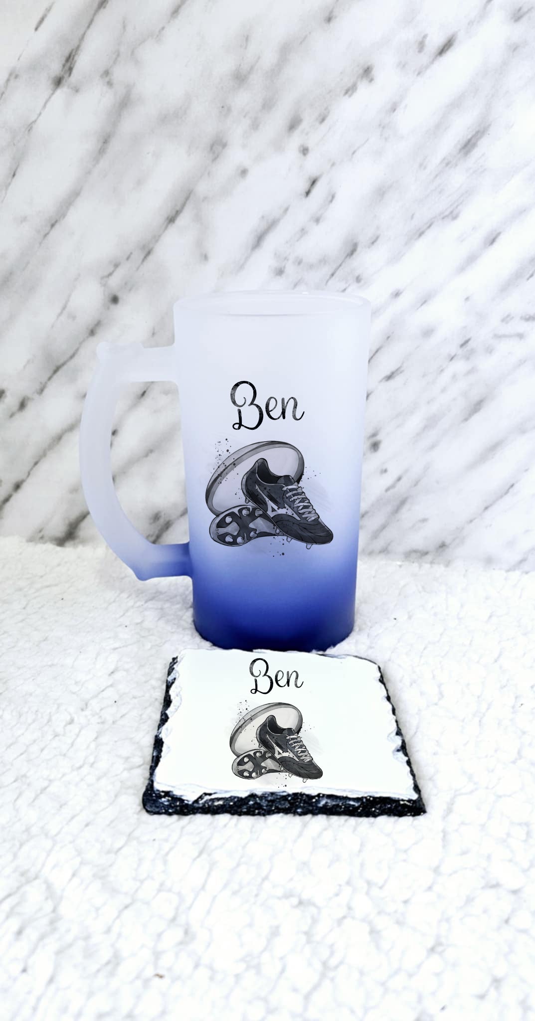 Personalised Frosted Glass Rugby Stein