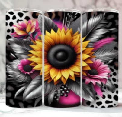 Pink and Black Sunflower Tumbler