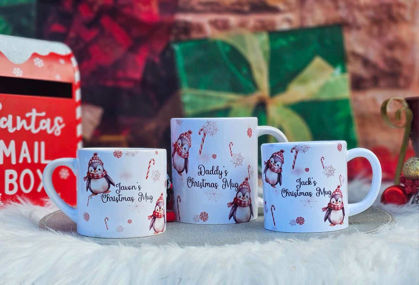 Personalised Penguin Family Christmas Mugs