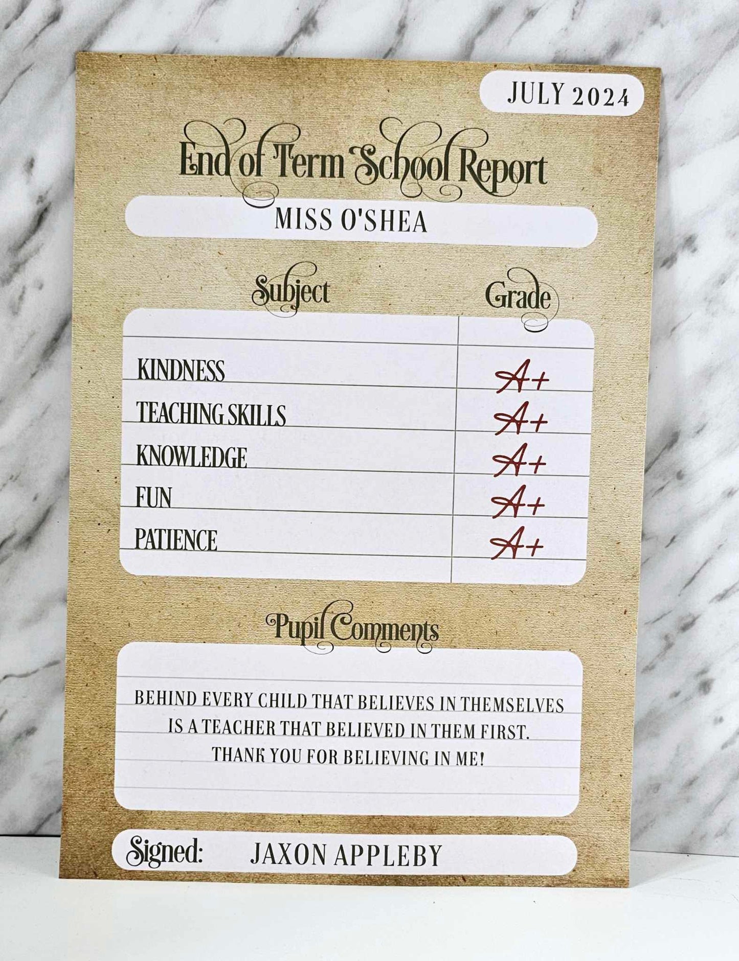 Personalised Teacher Gift End Of Term Report