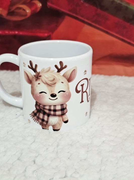 Personalised Beige Reindeer Family Mugs
