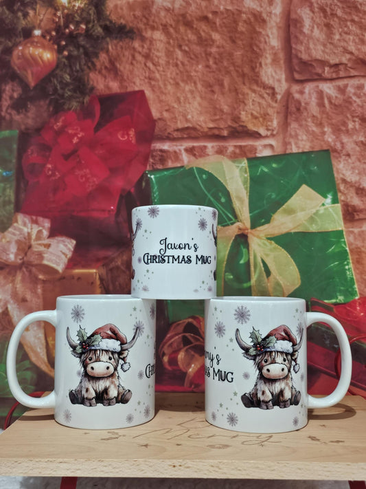Personalised Highland Cow Family Christmas Mugs