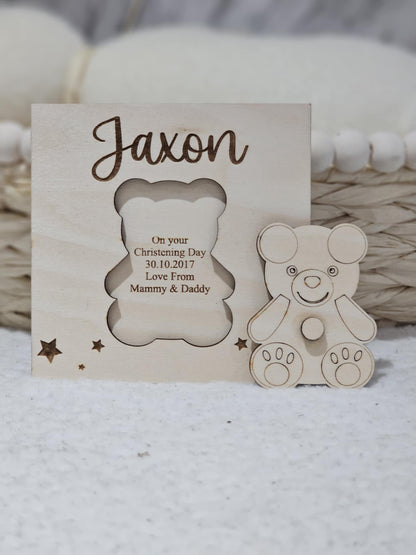 Wooden Personalised Bear Christening New Baby Gift