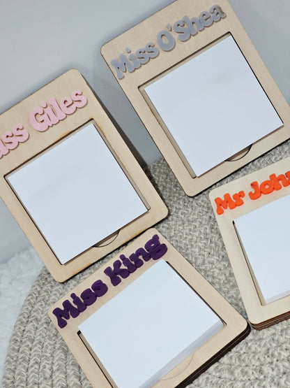 Personalised Wooden Teacher Sticky Note Holder