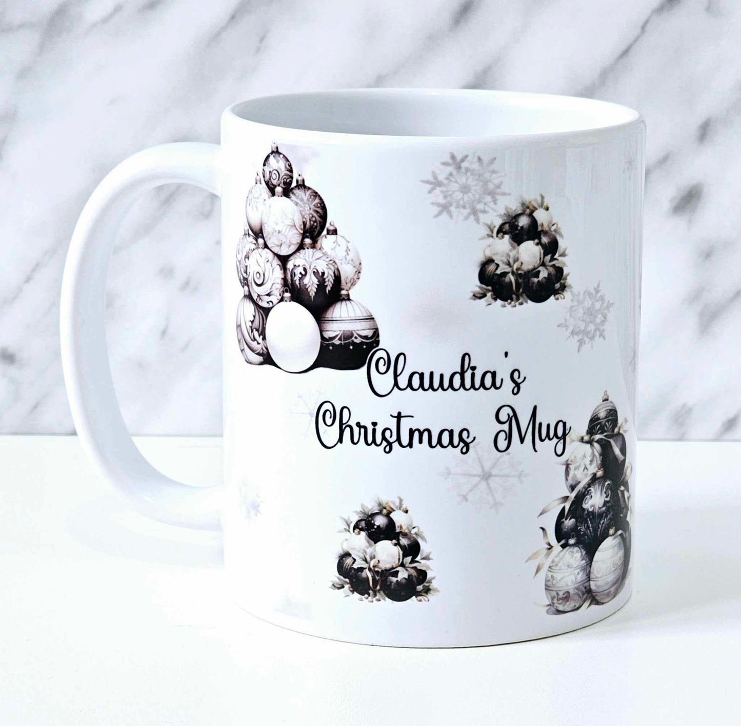 Personalised Black Bauble Design Christmas Mug