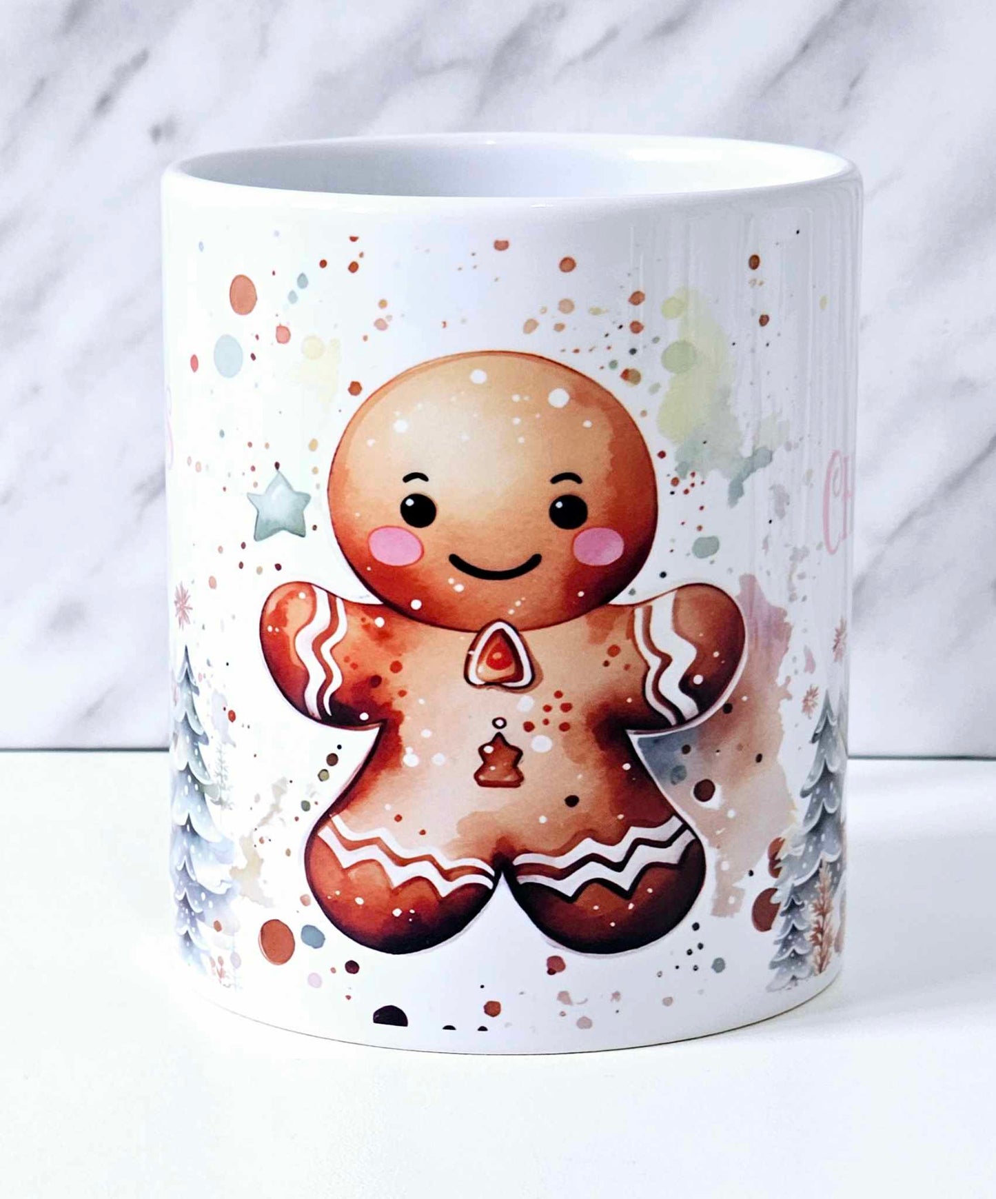 Personalised Christmas Mug Blue Gingerbread Theme