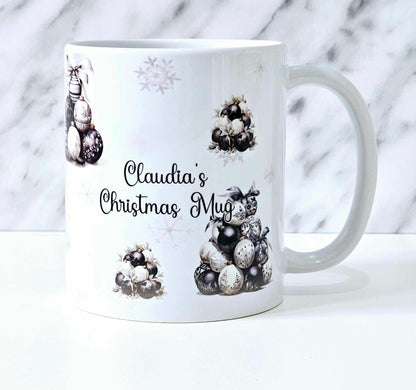 Personalised Black Bauble Design Christmas Mug