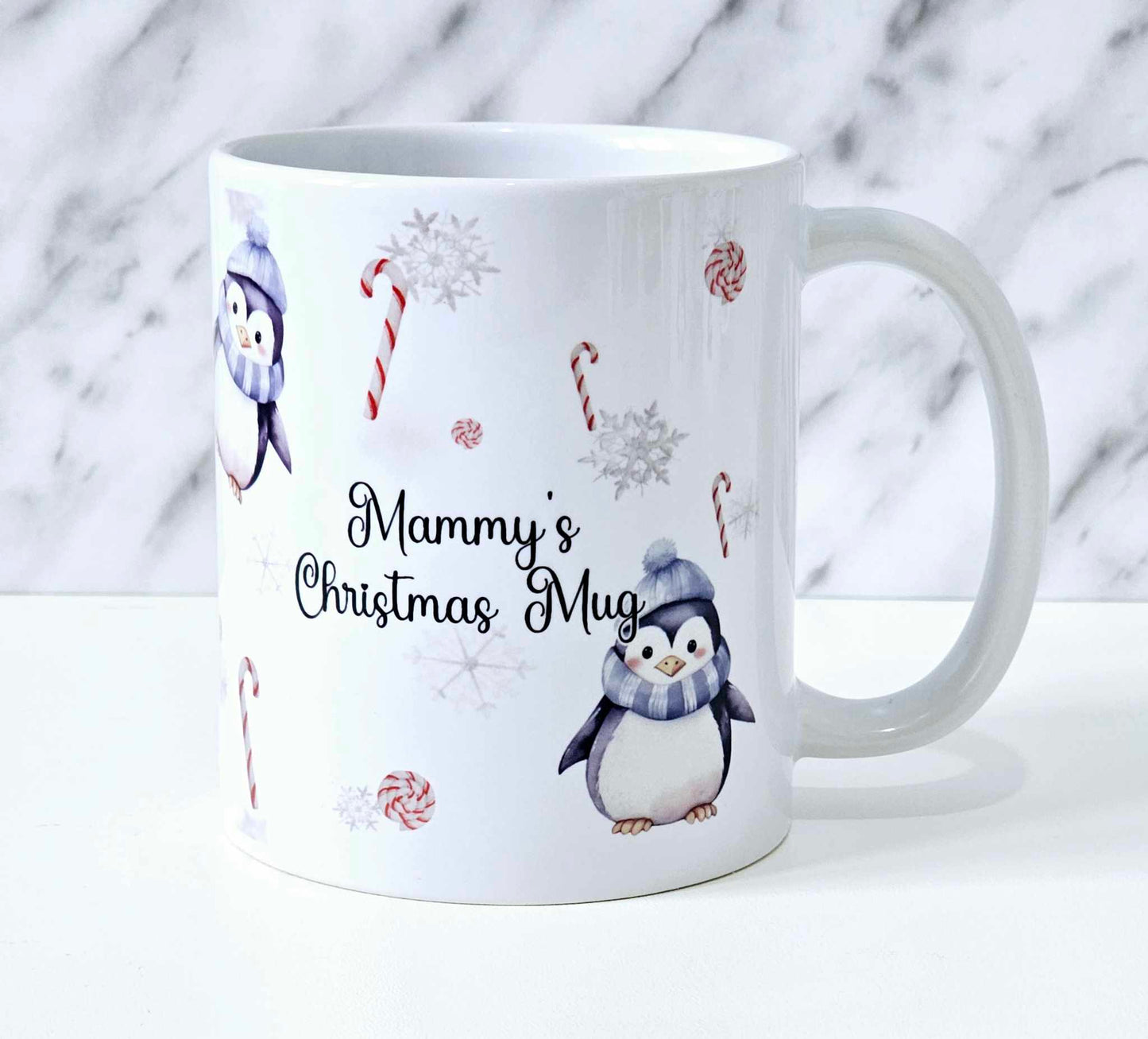 Personalised Blue Penguin Christmas Mug