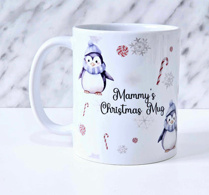 Personalised Blue Penguin Christmas Mug