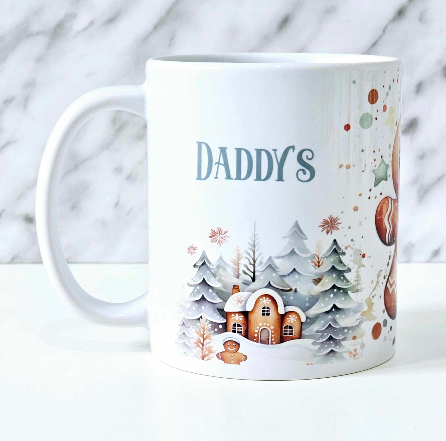 Personalised Christmas Mug Blue Gingerbread Theme