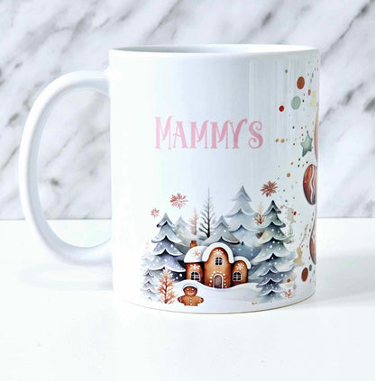 Personalised Christmas Pink Gingerbread Family Mugs