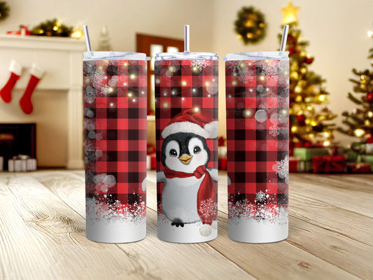 Tartan Penguin Christmas Tumbler