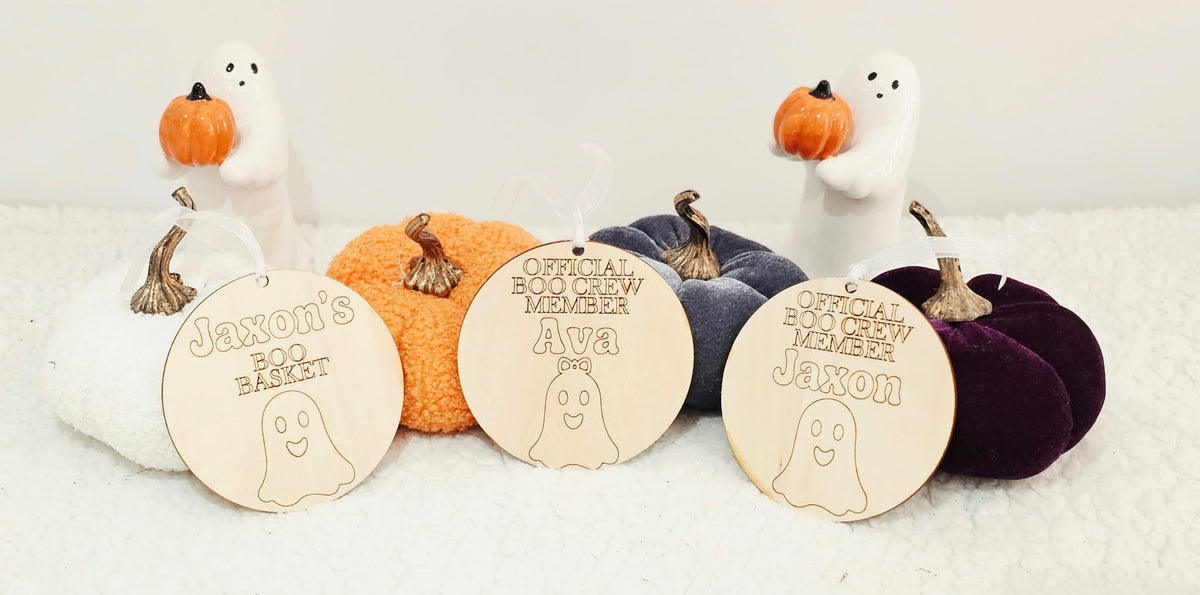 Personalised Wooden Boo Basket Tag
