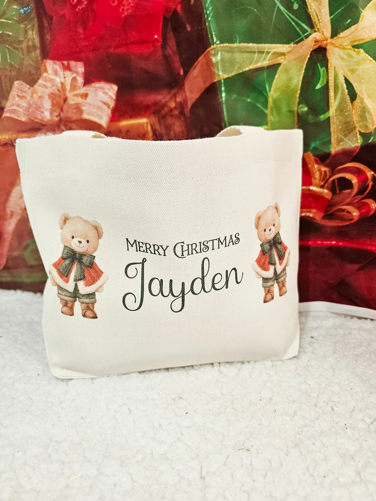 Personalised Vintage Bear Christmas Treat Bag