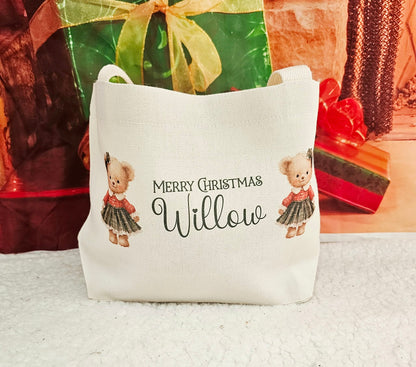 Personalised Vintage Bear Christmas Treat Bag