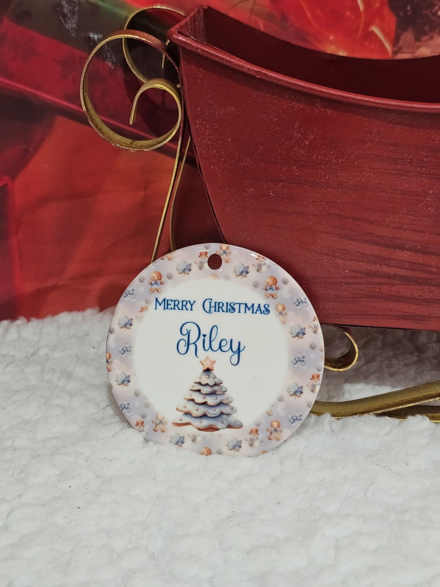 Personalised Blue Gingerbread Tree Bauble