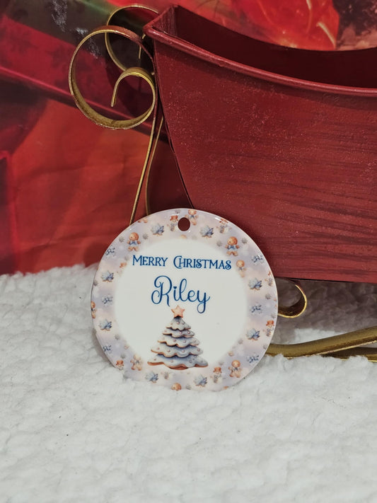 Personalised Blue Gingerbread Tree Bauble