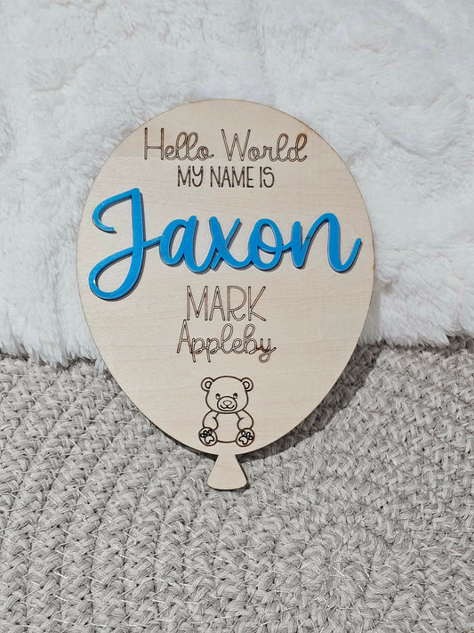 Personalised Baby Announcement Balloon Plaque