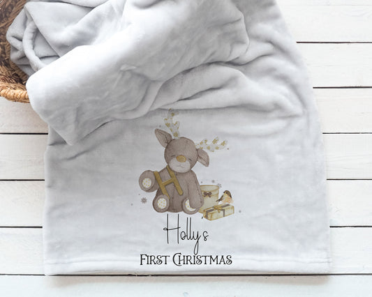 Personalised Babies First Christmas Reindeer Alphabet Blanket