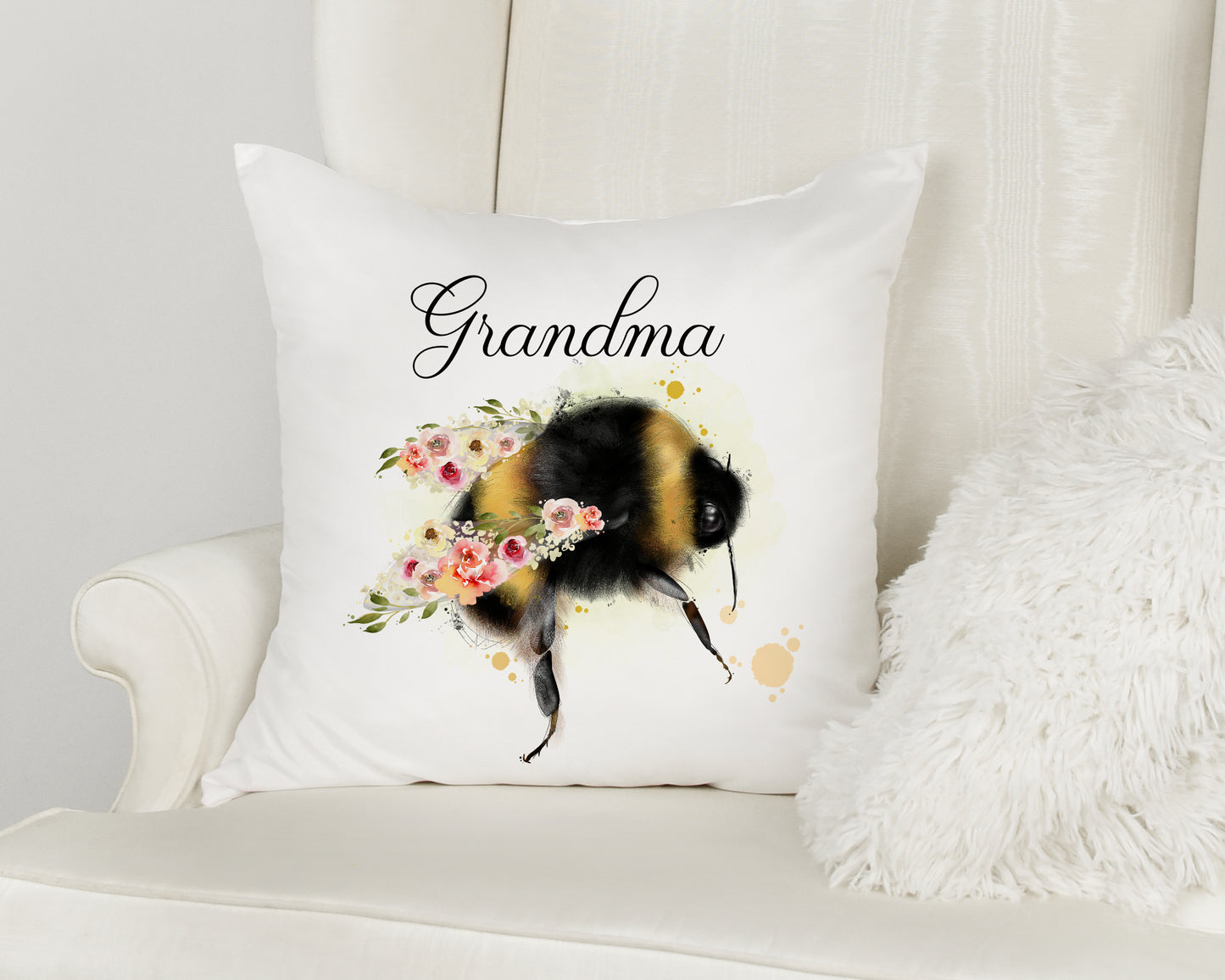 Personalised Grandma Floral Bee Cushion