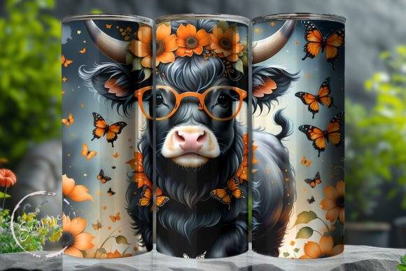 Black and Sunflower Highland Cow Tumbler