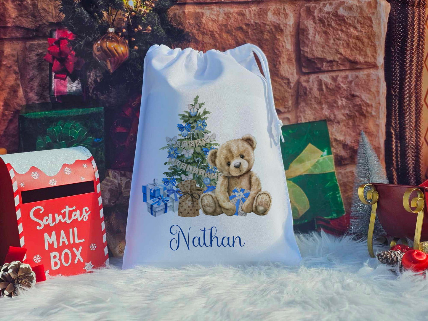 Personalised Christmas Bear Christmas Eve Sack