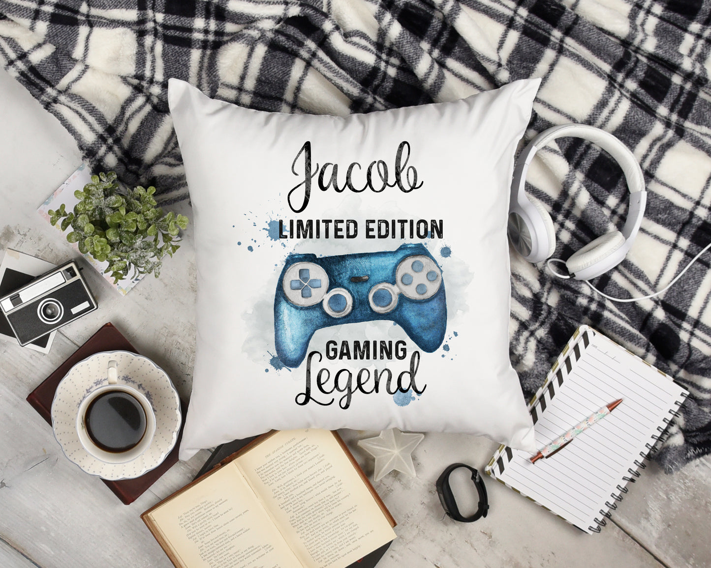 Personalised Blue Gamer Controller Cushion