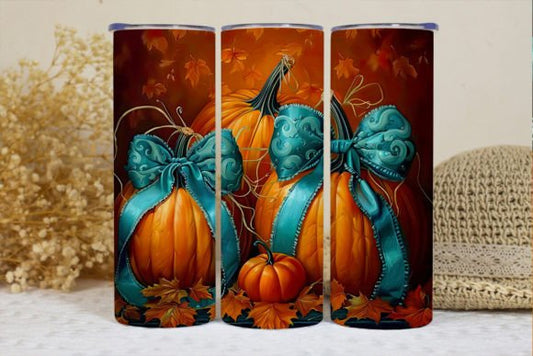 Blue Bow Pumpkin Halloween Tumbler