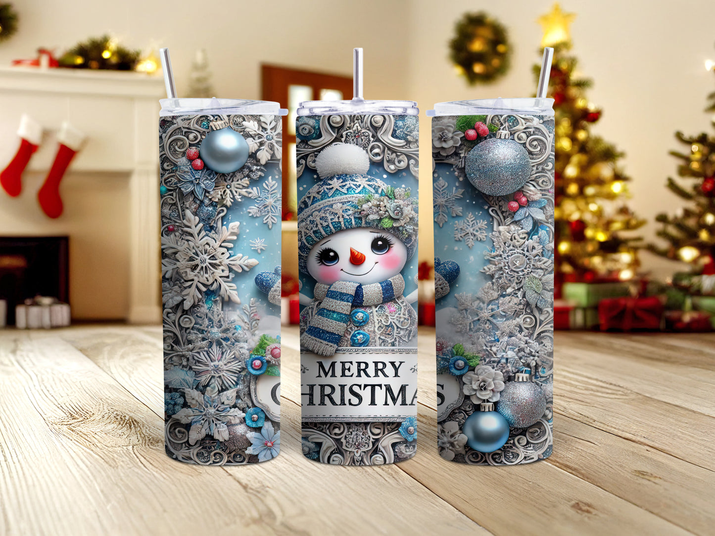 Blue Snowman Christmas Tumbler