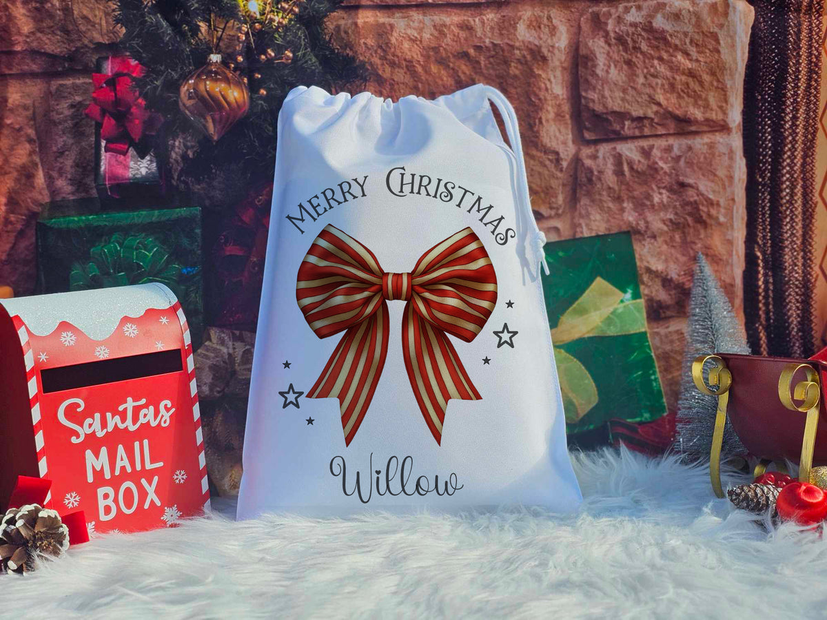 Personalised Bow Design Christmas Bag