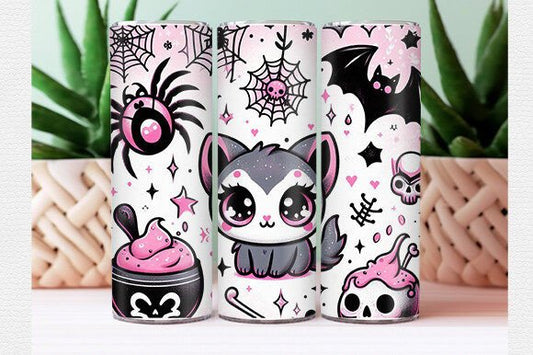 Grey Cat Halloween Tumbler