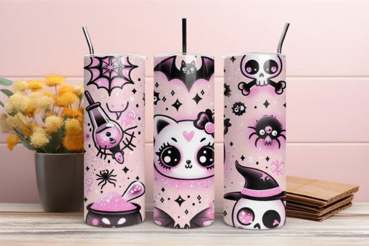 Pink Cat Halloween Tumbler