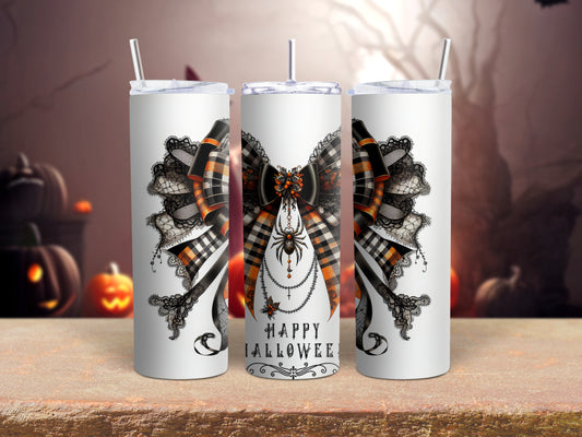 Orange Lace Halloween Bow Tumbler