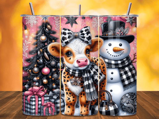 Snowman Highland Cow Plaid Tumbler