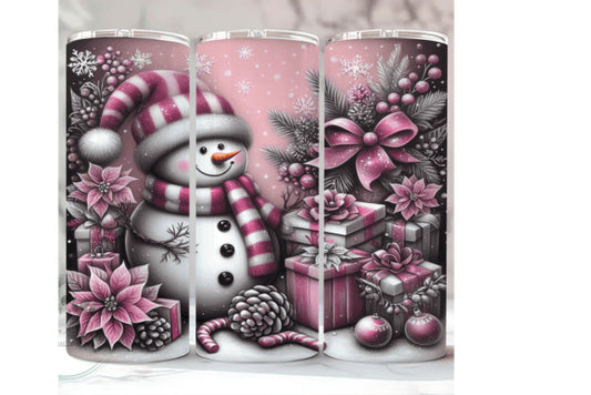 Pink and Black Snowman Tumbler