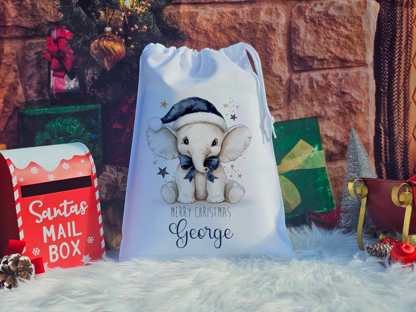 Personalised Merry Christmas Elephant Sack