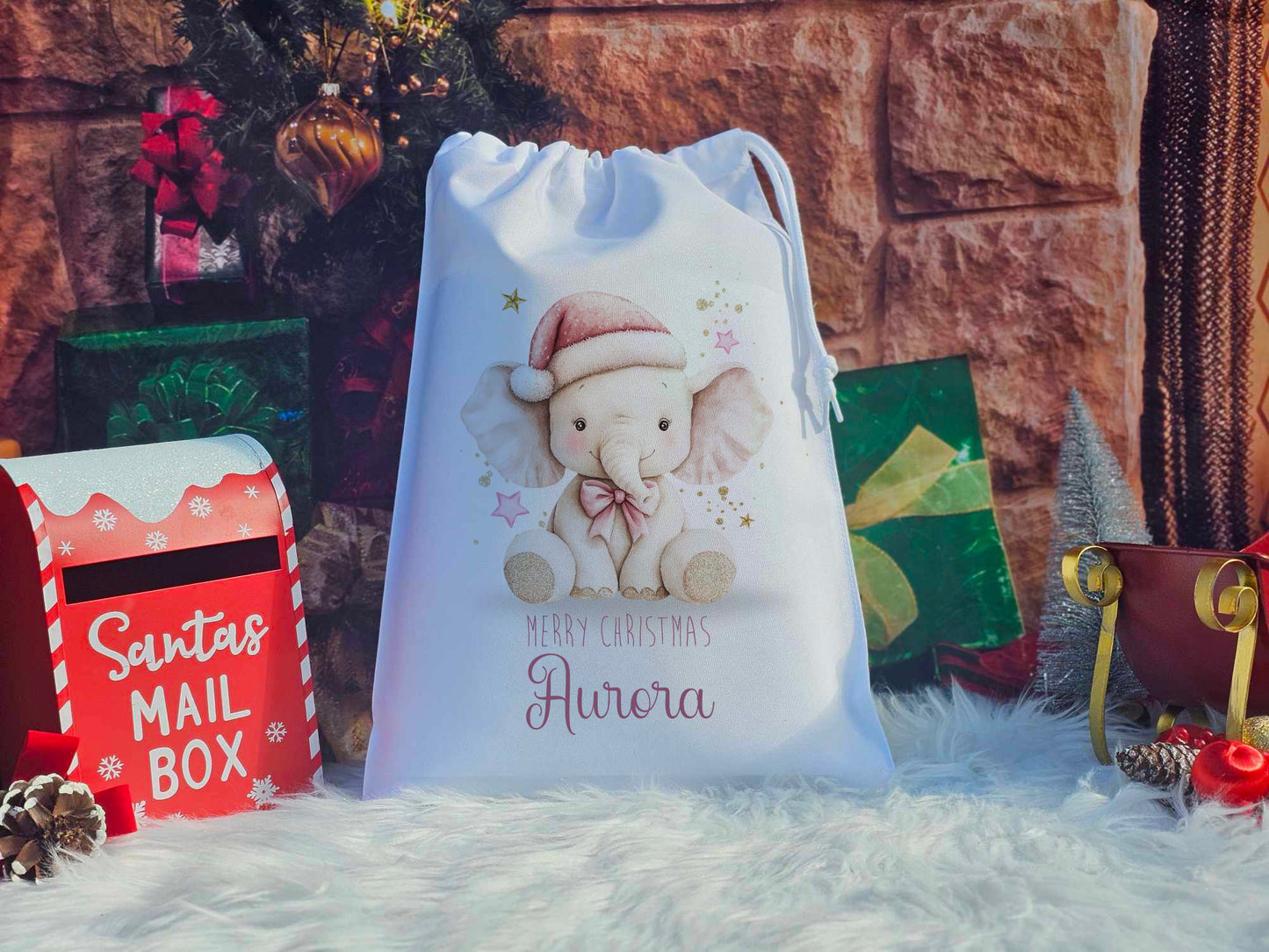 Personalised Merry Christmas Elephant Sack