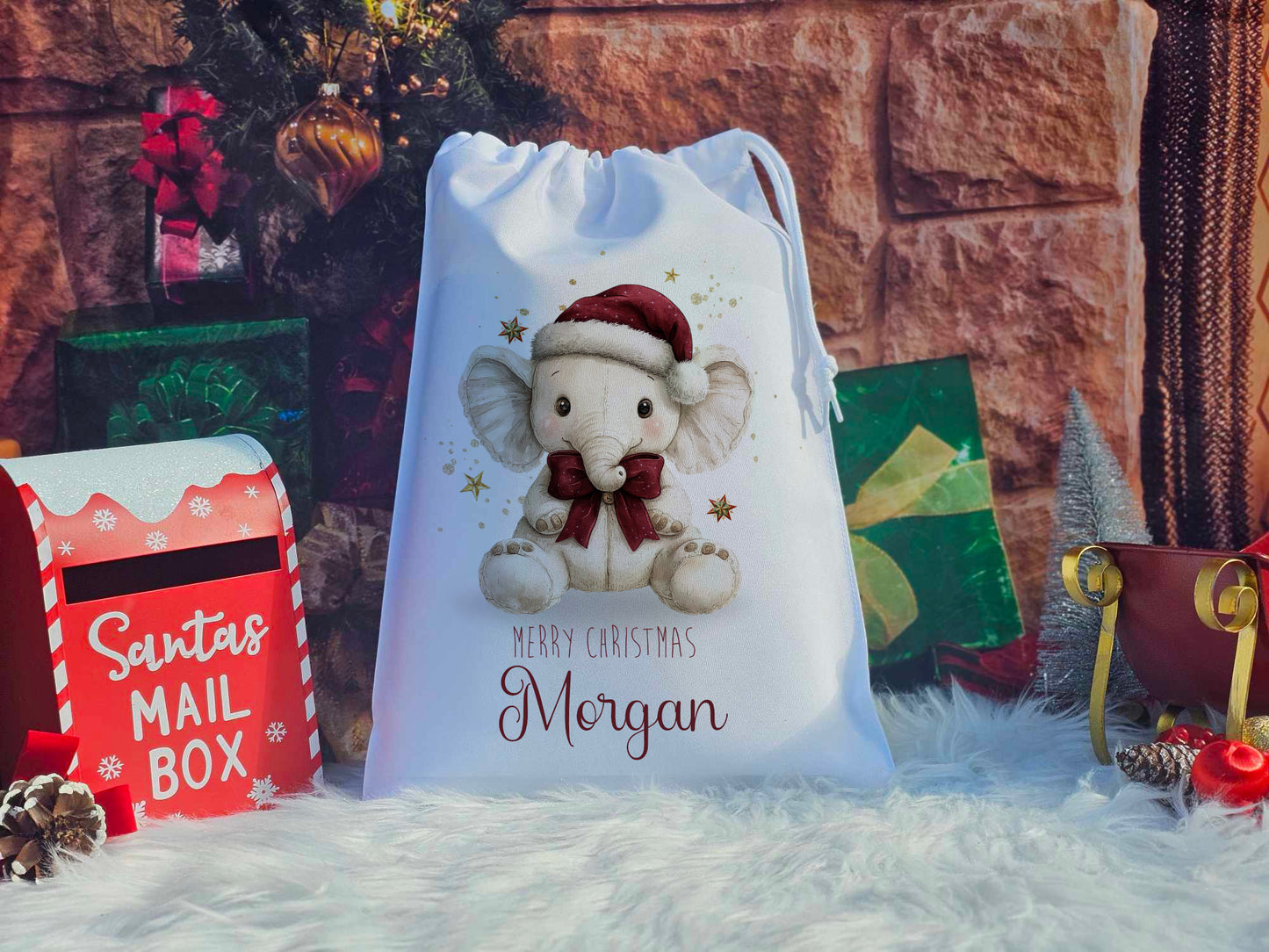 Personalised Merry Christmas Elephant Sack