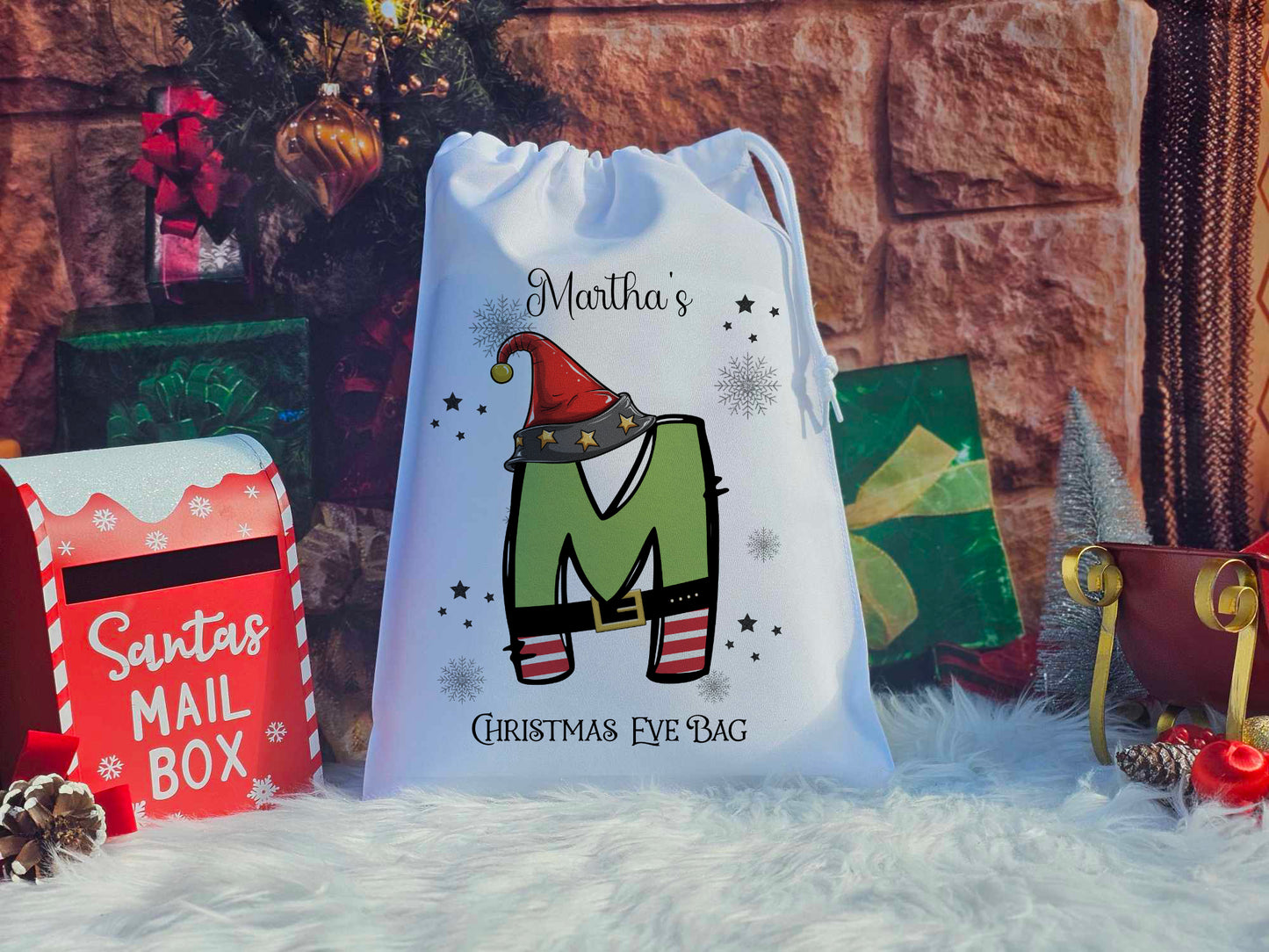 Personalised Elf Alphabet Christmas Eve Sack